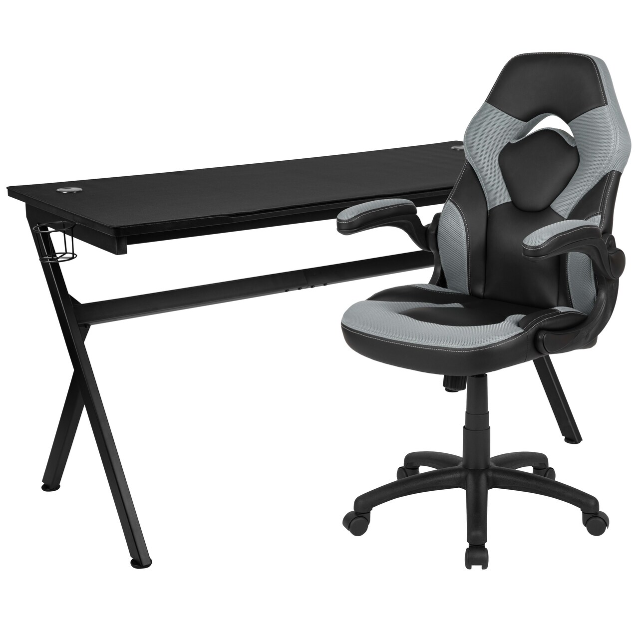Emma and Oliver Gaming Desk Bundle - Cup & Headphone Holders/Mouse Pad Top